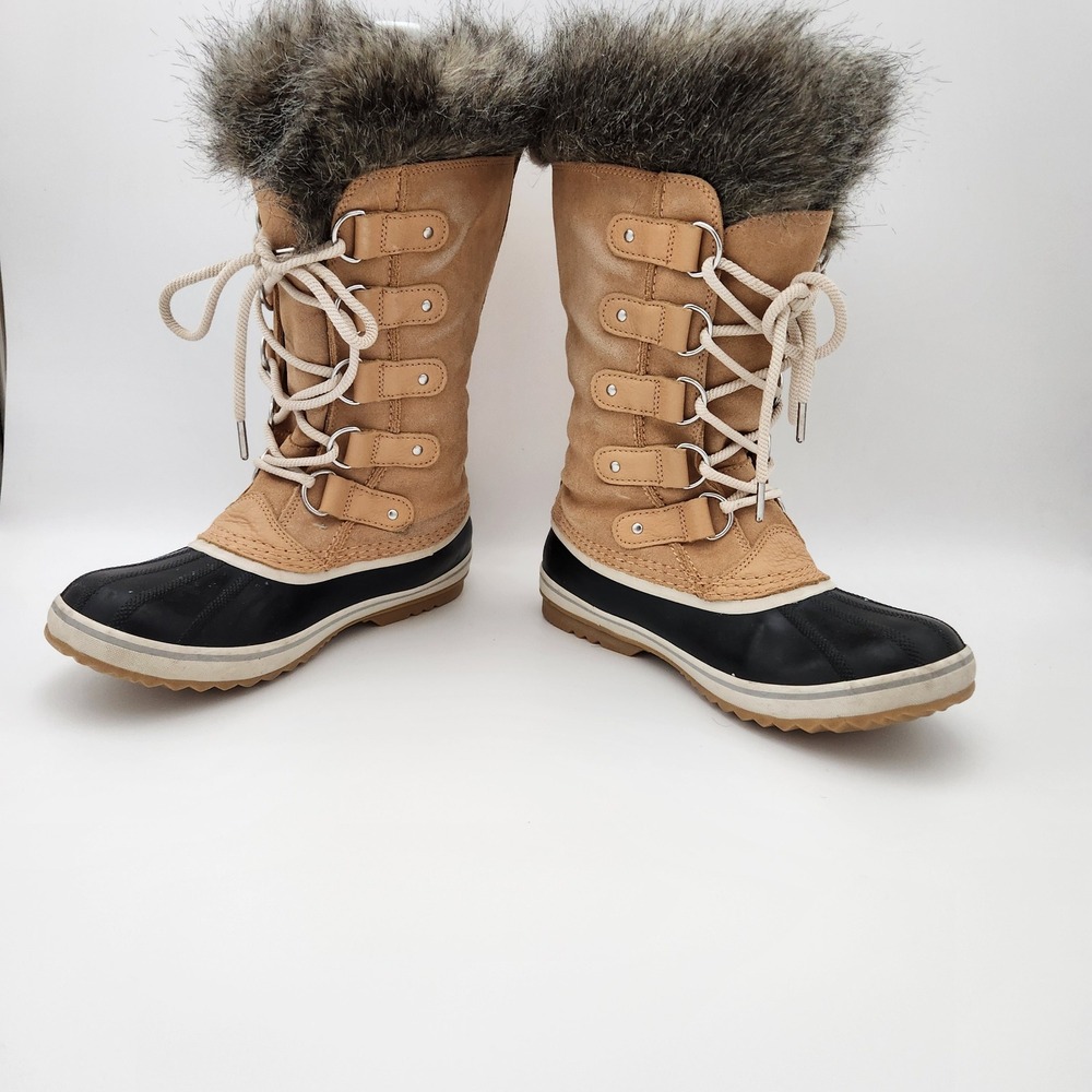Sorel Joan of Arctic Winter Boots Womens 9 Elk Black Waterproof Faux Fur NL3481